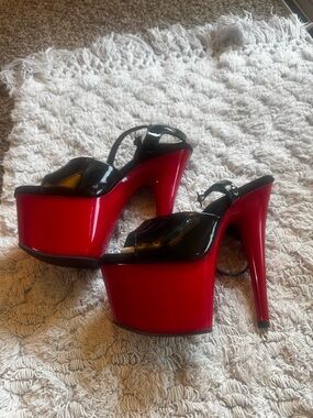 Pleaser Black Patent & Red Platform Stiletto Sandals
